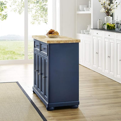 Crosley Furniture Madison Madison Kitchen Island, Microwave Stand, Coffee Bar, with Storage Shelves and Drawers, Navy