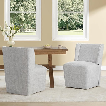 KISLOT Upholstered Dining Chairs Set of 2 with Casters, Wingback Modern Side Armless Deskchair with Rollers for Diningroom Bedroom Livingroom Reading Room, Light Grey Fabric