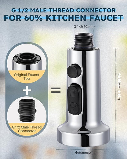 Pull Down Faucet Head Replacement: ARCORA Stainless Steel Kitchen Faucet Head with 13 Adapters - Chrome 3-Function Pull Down Spray Head Compatible with Moen, Delta, American Standard Faucets