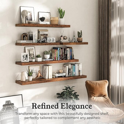 Floating Shelves for Wall, 9.3" Deep Wall Mounted Wood Shelves for Bathroom, Bedroom, Living Room, Kitchen, Hanging Shelf for Books/Storage/Room Decor (Brown, 36")