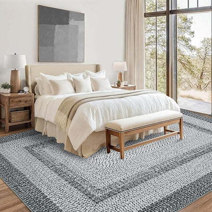 Washable Area Rug 6x9 Rug for Living Room Modern Area Rug for Bedroom Decor Grey Rug Geometric Area Rugs Bordered Non Slip Throw Rugs Stain Resistant Carpet for Nursery Dining Room 6'x9' Grey