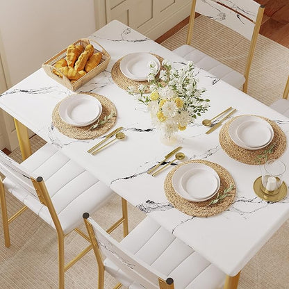 IRONCK Dining Table Set for 4, Wood Kitchen Table with Upholstered Chairs for Kitchen & Dining Room, Compact Dining Set for Small Spaces, White & Gold
