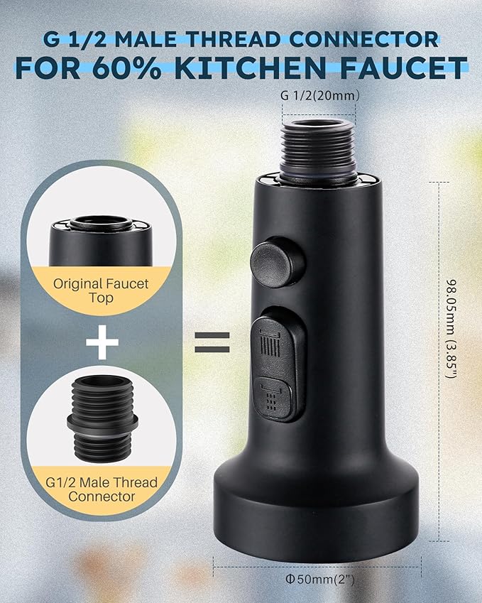 Stainless Steel Kitchen Faucet Head: ARCORA 3-Function Kitchen Faucet Head Replacement with 13 Adapters - Matte Black Pull Down Spray Head Compatible with Moen, Delta, American Standard Faucets