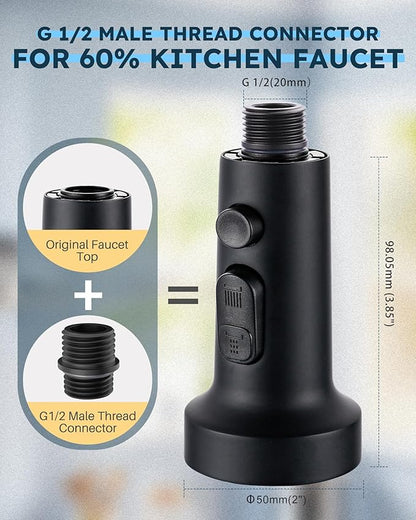 Stainless Steel Kitchen Faucet Head: ARCORA 3-Function Kitchen Faucet Head Replacement with 13 Adapters - Matte Black Pull Down Spray Head Compatible with Moen, Delta, American Standard Faucets
