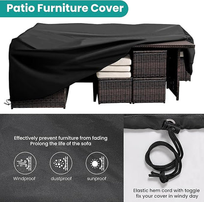 Wumiokio Patio Furniture Set, 7 Pieces Outdoor Patio Furniture with Dining Table&Chair, All Weather Wicker Conversation Set with Ottoman,Brown Rattan & Ivory Cushions (Include Sofa Dust Cover)