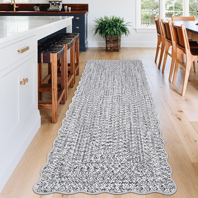 Imitation Braided Collection-Print Hallway Runners 2x10 Washable Area Rug, Farmhouse Rustic Area Rug with Non Slip Backing, Soft Low Pile Indoor Carpet Runners for Entryways, Laundry Room