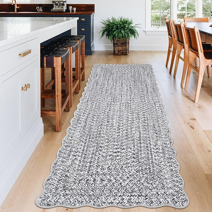 Imitation Braided Collection-Print Hallway Runner Rug 2x6 Non Slip Washable Area Rug, Soft Low Pile Farmhouse Rustic Carpet Foldable Indoor Mat for Laundry Room, Kitchen, Bathroom, Entrance