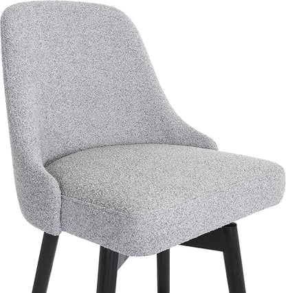 Armen Living Sicily Modern Farmhouse 30" Seat Height Swivel Black Wood Bar Stool for Kitchen Island Counter in Light Gray Fabric