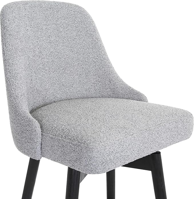 Armen Living Sicily Modern Farmhouse 26" Seat Height Swivel Black Wood Bar Stool for Kitchen Island Counter in Light Gray Fabric