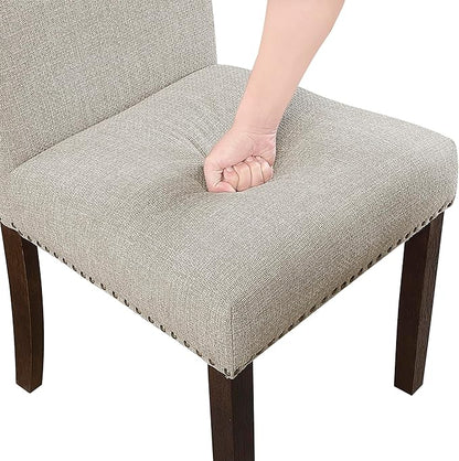 Lexicon Upholstered Dining Chairs Set of 2 - Soft Durable Fabric Armless High Back Kitchen Modern Dining Room Chairs for 2, Nailhead Trim Side, Brushed Brown Sturdy Wooden Frame, Easy Assembly, Taupe