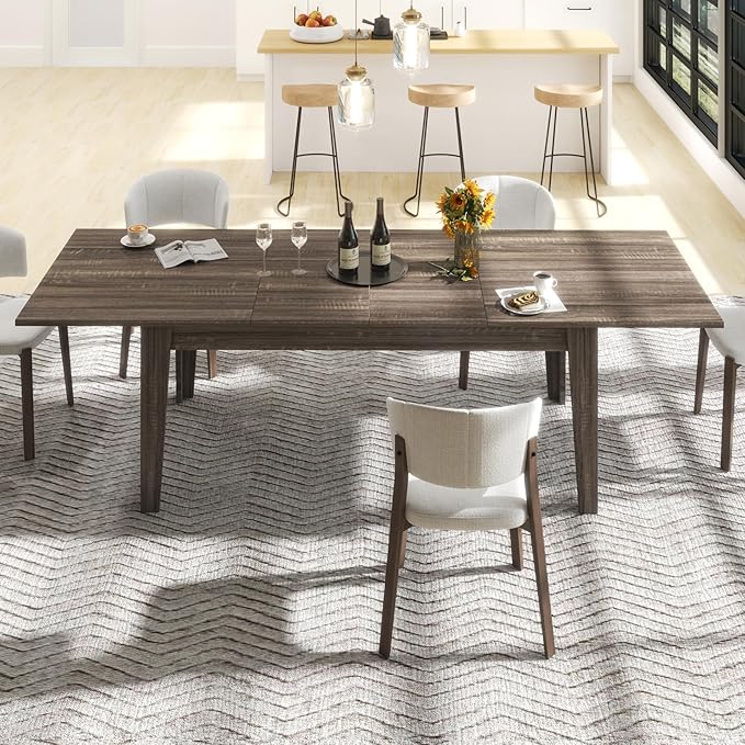 Extendable Dining Table for 6-10 Person, 106.3 in Wooden Dining Room Table, Modern Farmhouse Large Expandable Kitchens Table for Gatherings, Meeting, Dinner Office Dark Oak
