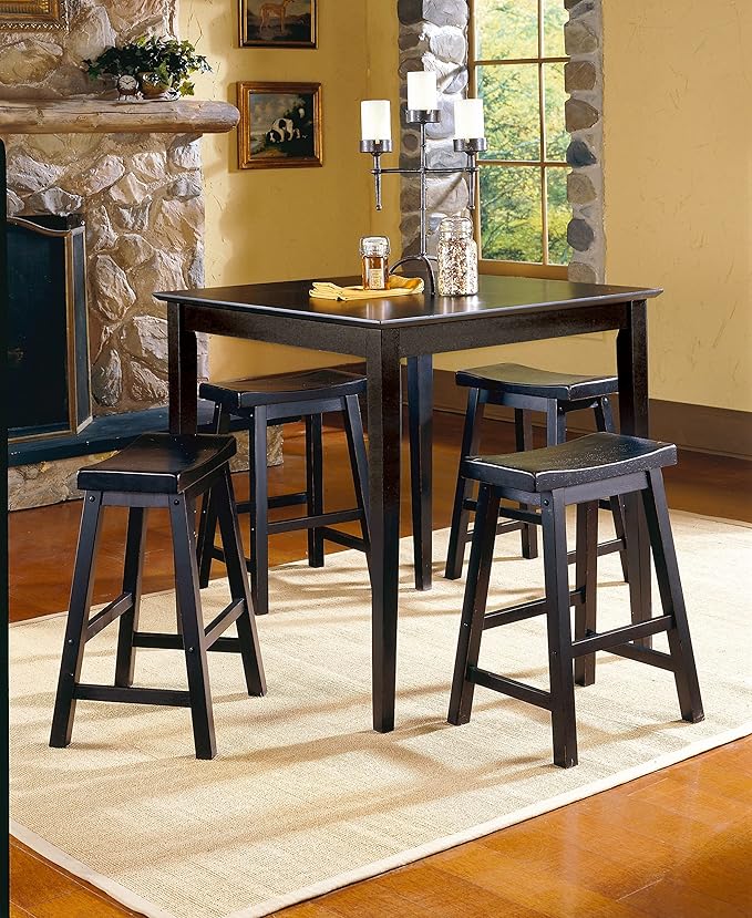 Living Room Chairs Comfy, Farmhouse Modern Solid Wood Counter Height Stools Set of 2, Saddle Seat Wooden Chairs for Kitchen Island, Dining Room, Comedor Sillas，Bedroom Furniture,Black