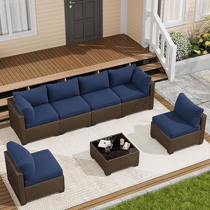 LOUVIXA 7 Piece Outdoor Patio Furniture Set, Outdoor Sectional Sofa, Wicker Rattan Patio Furniture, Patio Conversation Set with Coffee Table & Cushions