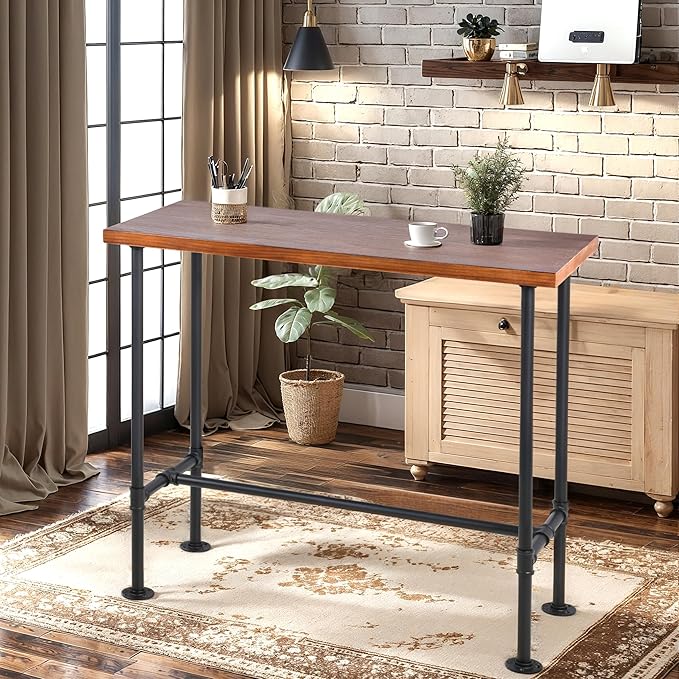 LOKKHAN Industrial Rustic 3-Piece Bar Set - Wood Tabletop and Seat with One Bar Table and Two Stools - Ideal for Kitchen Island and Home Café
