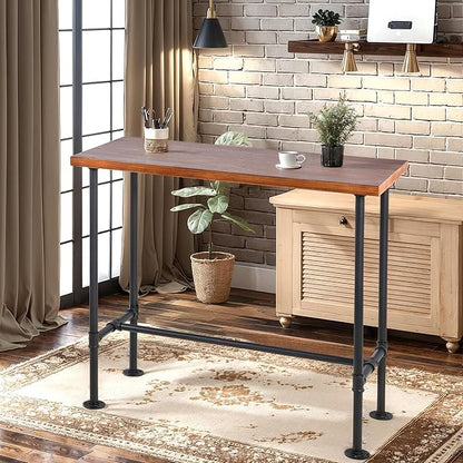 LOKKHAN Industrial Rustic 3-Piece Bar Set - Wood Tabletop and Seat with One Bar Table and Two Stools - Ideal for Kitchen Island and Home Café