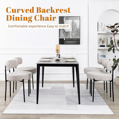 DYHOME Dining Chair One Chair for Kitchen Dining Room,Upholstered Modern Boucle Dining Chair with Black Metal Legs Curved Backrest,Grey