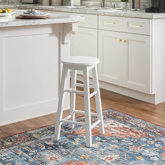 Linon Zeke White 24" Counter Stool with Round Seat
