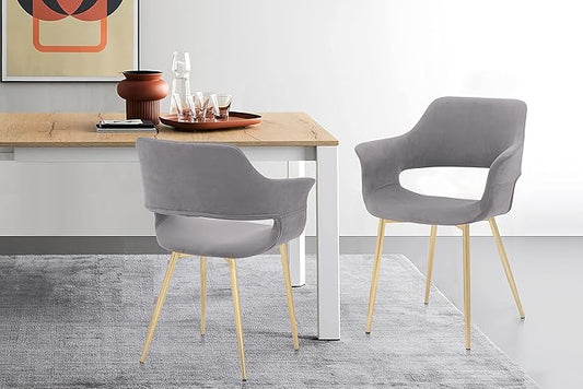 Armen Living Gigi Grey Velvet Dining Room Chair with Gold Metal Legs - Set of 2