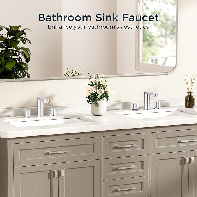 FORIOUS Bathroom Faucets 3 Hole Chrome, 8 Inch Widespread Bathroom Sink Faucet with Pop-up Drain and cUPC Supply Lines for Basin, Vanity, Laundry Room and Restroom
