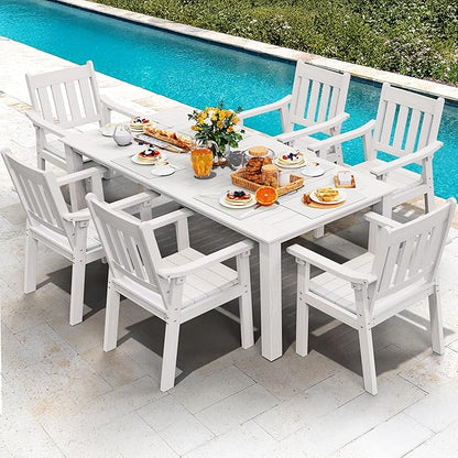 YEFU Patio Dining Chairs Set of 6: All Weather Outdoor Dining Chairs with Wide Curved Seat and Backrest - Outdoor Furniture Plastic for Outside Backyard/Garden/Porch/Deck 350lbs Capacity White