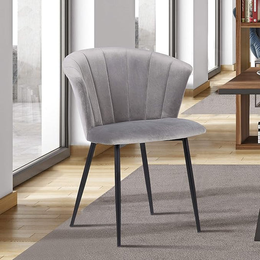 Armen Living Lulu Contemporary Velvet Dining Room Kitchen Accent Chair, 31 Inch Height, Grey and Black