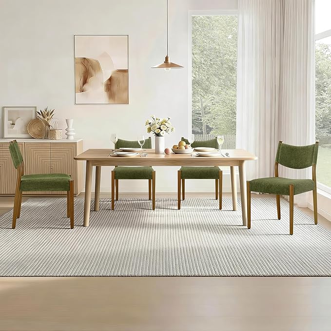 KISLOT Upholstered Dining Chairs Set of 6, Solid Wood Armless Kitchen Chairs with Soft Polyester Fabric, 18.9" Seat Height, Modern Dining Room Seating, 300 lbs Capacity, Green