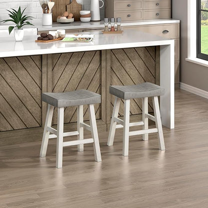 Lexicon Counter Height Stools Set of 2 - Solid Wood Counter Stools with Footrest, Armless Kitchen Chairs for Island, Living Room, Breakfast Nook, Sturdy, Transitional 25" Tall - White/Coffee