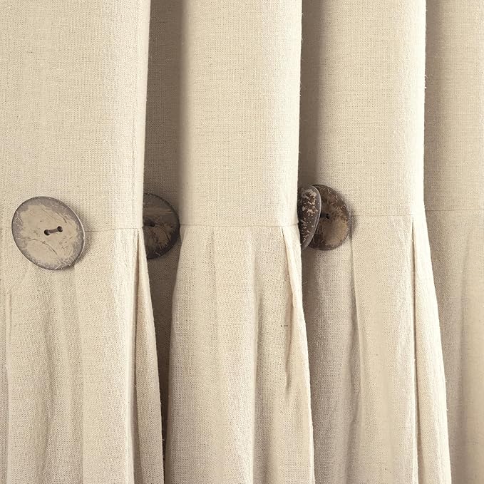 Lush Decor Linen Button Window Curtain Panel, Single, 40" W x 84" L, Dark Linen - Country Curtains, Rustic Décor, Color Block Modern Farmhouse Curtains for Living Room, Dining Room (Pack of 6)