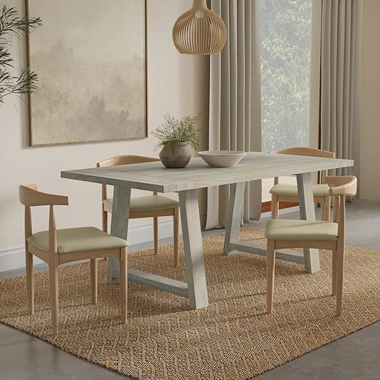 SIMPLIHOME Whitley Dining Table - 72 inch Wide Solid Mango Wood Rectangular Table in White Wash, Modern Farmhouse Style for Dining Room or Kitchen with Extra-Thick Trestle Base, Seats 6