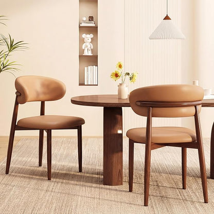 Kitchen Dining Chairs Set of 6 Modern Upholstered Leather Farmhouse Dining Room Chair with Metal Legs, Brown/Walnut