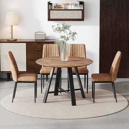 Round Dining Table Set for 4, Round Dining Room Table Set for 4 with Chrome Leg and 4 Chair Dining Table Set, Small Kitchen Island with Seating for Small Spaces(BR)