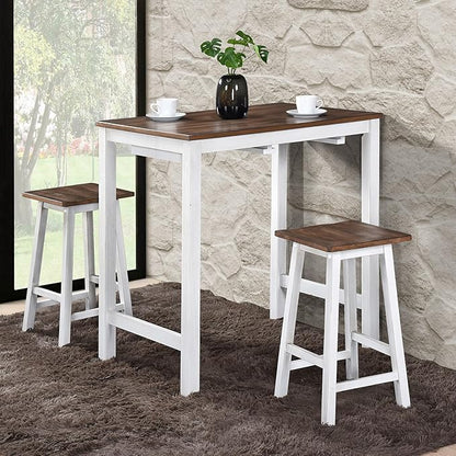 Small Kitchen Island with Seating, Modern Farmhouse 3 Piece Counter Height Dining Set, Solid Wood Counter Bar, Space Saving Breakfast Pub Set for 2, Ideal for Small Home