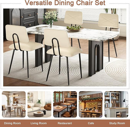VECELO Dining Chairs Set of 2, Modern Upholstered Kitchen Chairs with Faux Leather Cushion Seat & Metal Legs for Kitchen, Living Room, Tufted Backrest Design, Beige