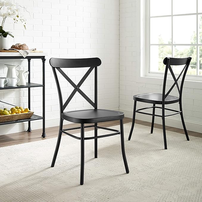 Crosley Furniture Camille Metal X Back Café Dining Chairs Set of 2, Matte Black