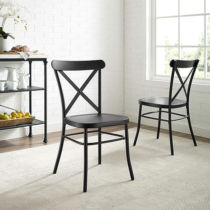 Crosley Furniture Camille Metal X Back Café Dining Chairs Set of 2, Matte Black