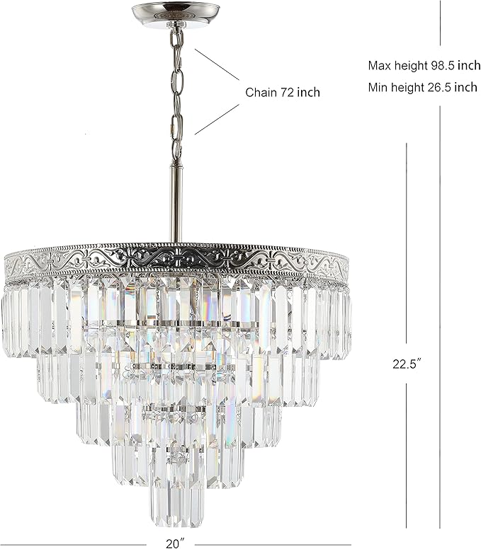 JONATHAN Y 20" Polished Nickel/Clear 4-Light LED Chandelier, Modern Tiered Pendant Light Fixture for Dining Room, Bedroom, Entryway with Clear Faceted Crystal Shade (JYL9007A)