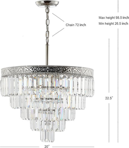 JONATHAN Y 20" Polished Nickel/Clear 4-Light LED Chandelier, Modern Tiered Pendant Light Fixture for Dining Room, Bedroom, Entryway with Clear Faceted Crystal Shade (JYL9007A)