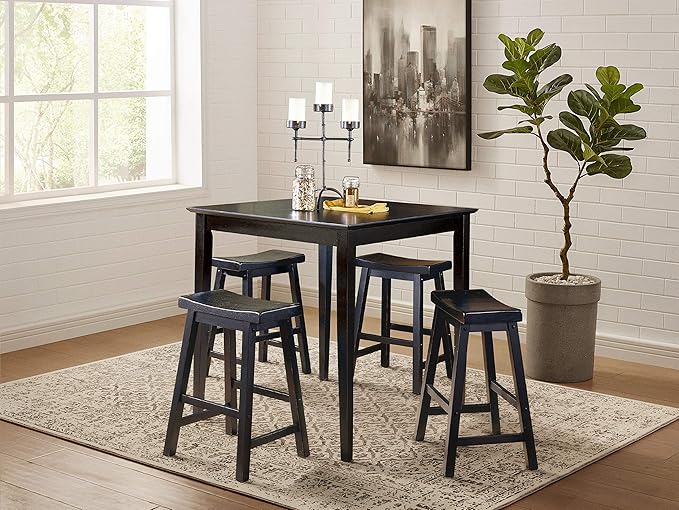 Lexicon Finnian Saddle Solid Wood Counter Height Stool Set of 2 - Saddle Kitchen Stool Dining Height Stools for Dining, Armless Counter Chair Seating, Perfect Casual - 23.5" SH Black Sand