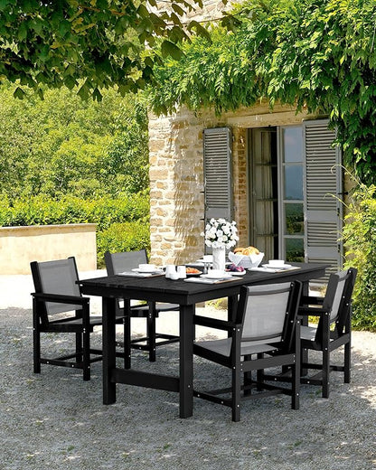 SERWALL 5 Piece Patio Dining Sets, Outdoor HDPE Dining Furniture Set with Umbrella Hole Cut-Out Table and 4 Woven Chairs, Gray
