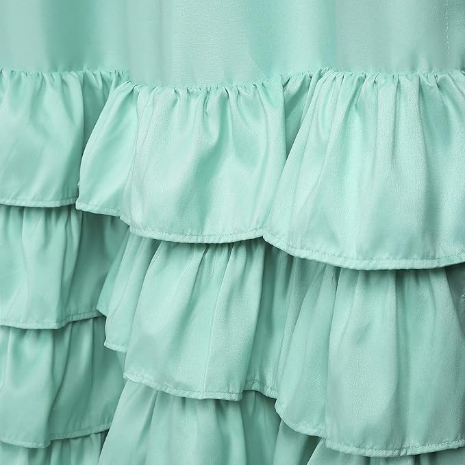 Lush Decor Allison Ruffle Light Filtering Window Curtain Panels Pair 40" W x 84" L Aqua - Coquette Curtains for Bedroom - Drapes - Ruffle Curtains Kids