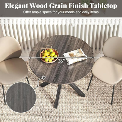 Giantex 36" Round Dining Table for 4, Farmhouse Kitchen Table with Rubber Wood Legs, Adjustable Foot Pads, Dining Room Tables for Dinette, Small Space, Dinner, Living Room, Restaurant