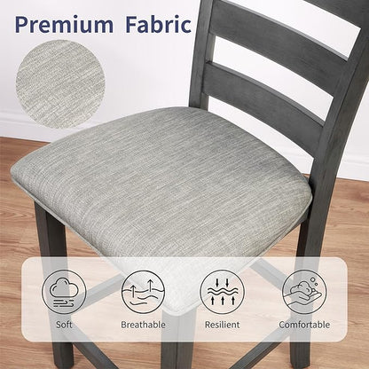 Bar Table Set with Charging Station & 3-Tier Storage, Space-Saving Dining Table Set for 2 with Upholstered Chairs, Small Kitchen Island for Apartment (30 inch+Gray)