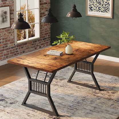 70.8 Inch Dining Table for 4-6 People, Farmhouse Wood Table with Metal Leg, Rectangle Kitchen Tables for Dining Room, Living Room, Conference Room, Breakroom, Vintage Color and Black