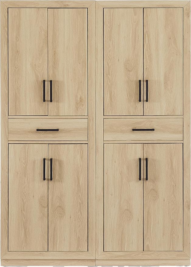 Crosley Furniture Isla 2-Piece Modern Kitchen Storage Pantry Cabinet Set with Shelves, Dining, Laundry Room, Ash
