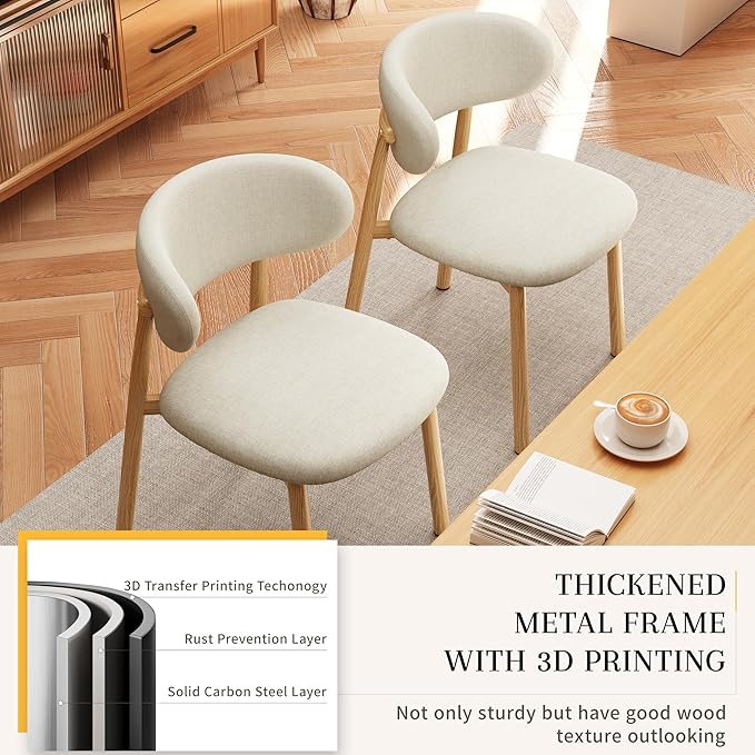 Kitchen Dining Chairs Set of 4 Modern Soft Linen Farmhouse Dining Room Chair with Metal Legs, Beige/Original
