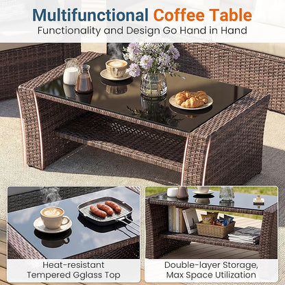 Wisteria Lane Patio Furniture Set, Wicker Outside Outdoor Furniture for All Weather, Patio Sofa with High Backrest Support and Wide Armrest for Backyard, Balcony, Deck, Porch, Brown