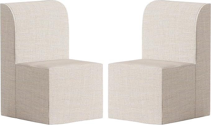 Set of 2 Linen Upholstered Armless Dining Chair, Modern Comfortable Dining Room Chair Side Leisure Chairs with Mid Back for Dining Room Kitchen Bedroom Reading Room, No Assemble, Beige