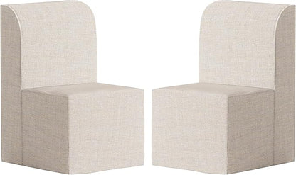 Set of 2 Linen Upholstered Armless Dining Chair, Modern Comfortable Dining Room Chair Side Leisure Chairs with Mid Back for Dining Room Kitchen Bedroom Reading Room, No Assemble, Beige
