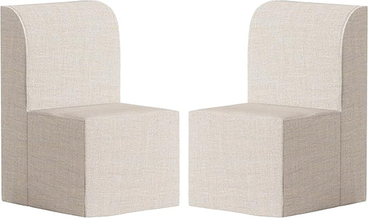 Set of 2 Linen Upholstered Armless Dining Chair, Modern Comfortable Dining Room Chair Side Leisure Chairs with Mid Back for Dining Room Kitchen Bedroom Reading Room, No Assemble, Beige