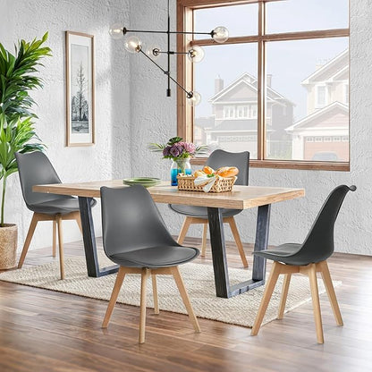 CangLong Mid Century Modern Side Chair with Wood Legs for Kitchen, Living Dining Room, Set of 4, Grey